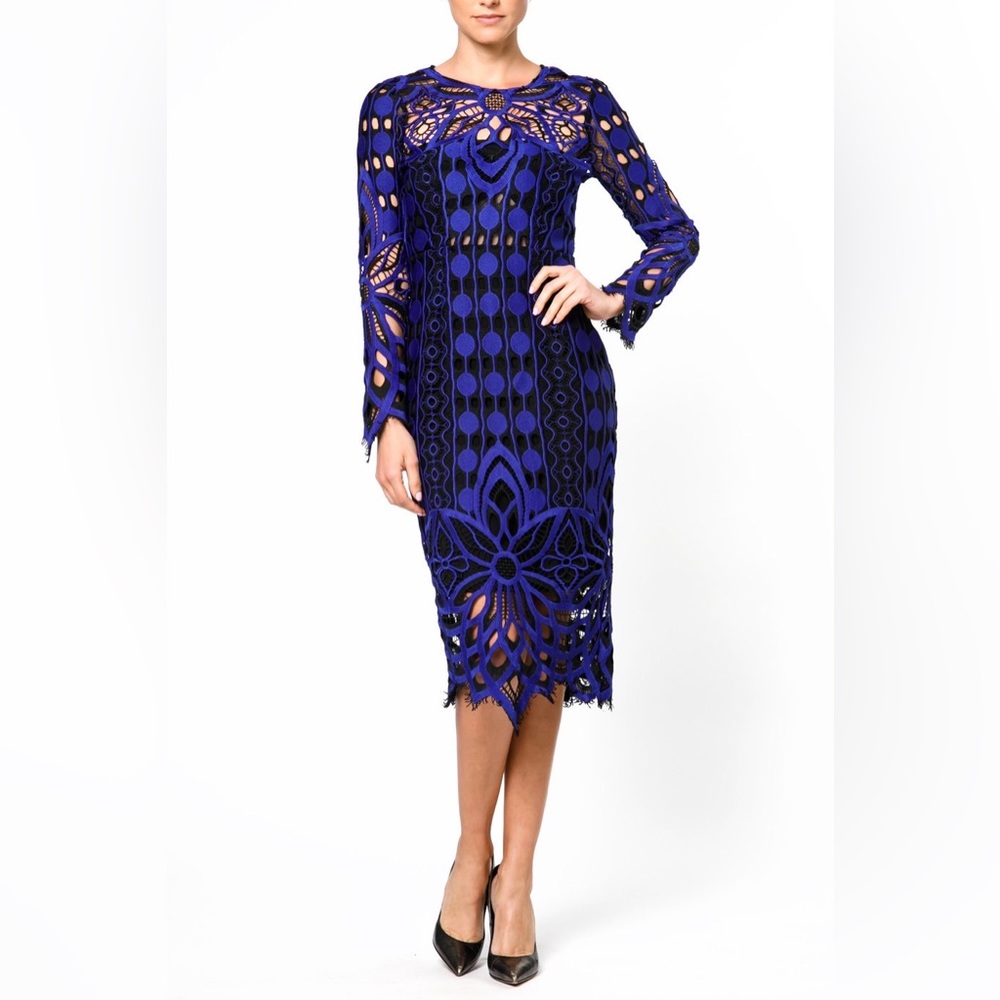 NWT Thurley Nightfall Lace Overlay Crochet Midi Sheath Dress - Picture 8 of 16